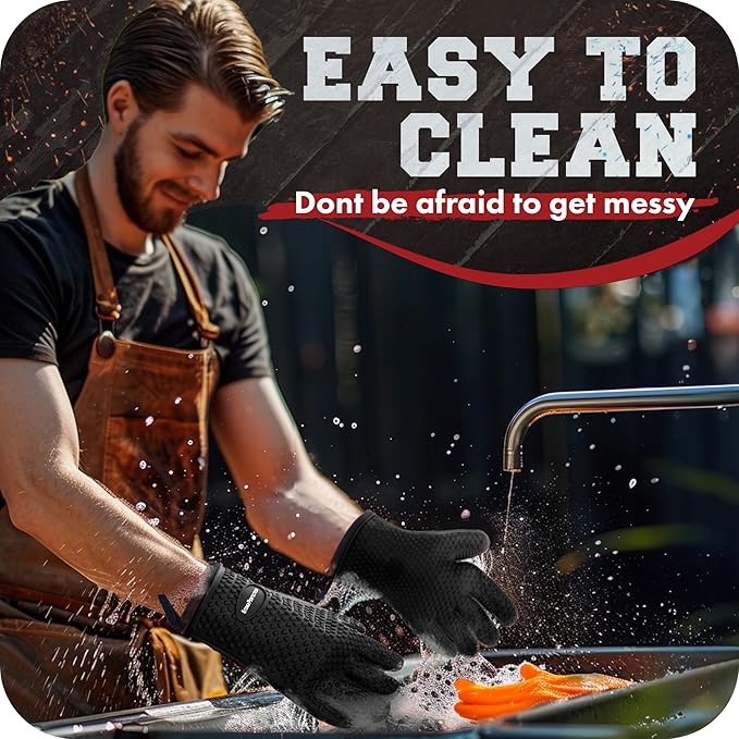 KITCHEN PERFECTION Silicone Smoker Oven Gloves -Extreme Heat Resistant BBQ Gloves -Handle Hot Food Right on Your Smoker Grill Fryer Pit|Waterproof Oven Mitts Grill Gloves |Superior Value Set+3 Bonuses