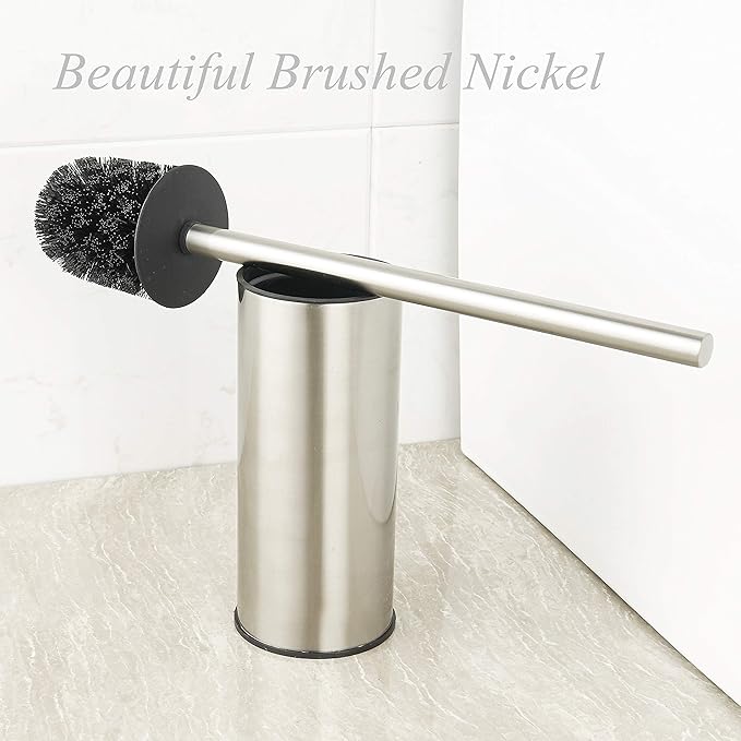 BGL Toilet Brush Holder Brushed Nickel, Stainless Steel 304 Brushed Nickel Round Freestanding Toilet Bowl Brush and Holder for Bathroom