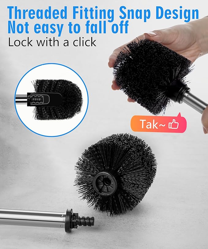 Ceramic Toilet Brush & Holder Set - Freestanding Deep-Cleaning Toilet Bowl Cleaner Brush, Stainless Steel Handle, Small & Sturdy for Storage, Easy to Clean, Non-Scratching