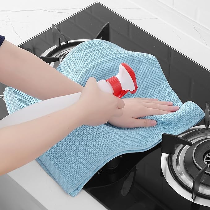 Homaxy 100% Cotton Waffle Weave Kitchen Dish Towels, Ultra Soft Absorbent Quick Drying Cleaning Towel, 13 x 28 Inches, 4-Pack, Sky Blue