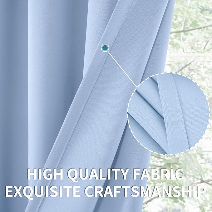 BGment Baby Blue Blackout Curtains 63 Inch Length for Kids Bedroom - Rod Pocket Thermal Insulated Drapes for Nursery Room Darkening Privacy, 52 x 63 Inch, 2 Panels