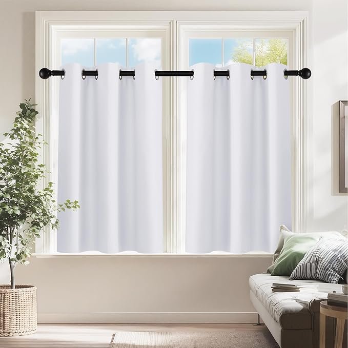 PONY DANCE Pure White Room Darkening Small Curtains, Short Drapes for Bathroom Kitchen, Thermal Insulating Privacy Mini Camper Curtains for Kids Bunk Windows(2 Panels, W 29 x L 24 inches)