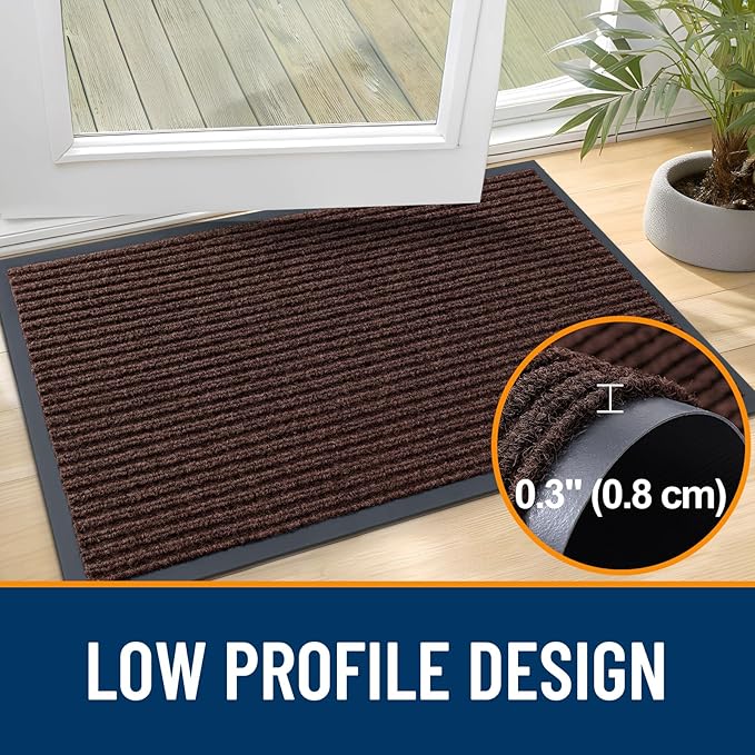OLANLY Front Door Mat Indoor Outdoor Entrance, Waterproof Heavy Duty Doormat, Fade Resistant, Low Profile, Easy Clean Patio Porch Welcome Floor Mats for Entry, 35x23, Brown