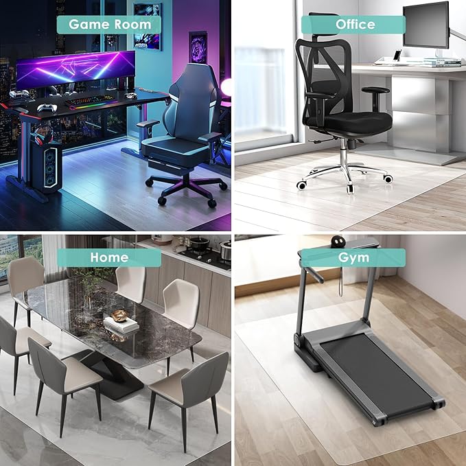 Vicwe Office Chair Mat for Hard Floor, 48"x36" Anti-Slip PVC Computer Chair Mat, Easy Glide for Chairs, Multi-Purpose Floor Protector Desk Chair Mat for Home Office