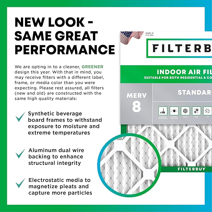 Filterbuy 17x22x2 Air Filter MERV 8 (MPR 700) Dust Defense Replacement (2-Pack), Electrostatic Pleated HVAC AC Furnace Filters, Made in USA (Actual Size: 16.50 x 21.50 x 1.75)