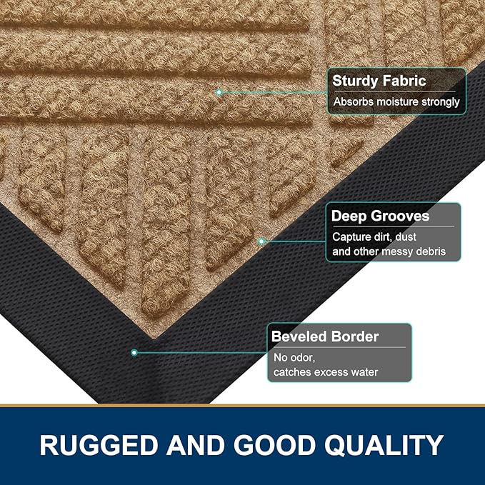 Smiry Front Door Mat Outside Entrance, Heavy Duty Outdoor Indoor Mat, Natural Rubber Doormat, Non Slip, Trap Dirt and Moisture, Easy Clean, Low Profile Patio Porch Entryway Mat, 71x47, Coffee