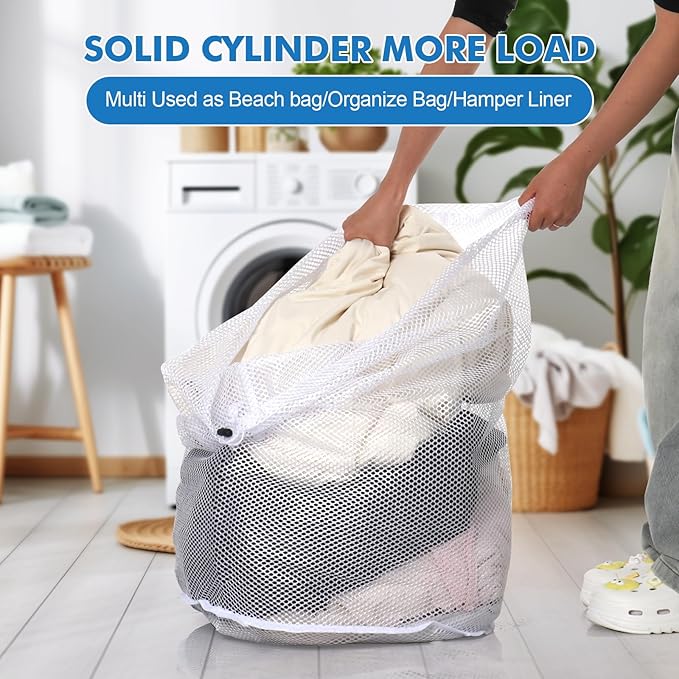 3Pcs Mesh Laundry Bags Washing Machine Mesh Wash Bags Jumbo for Delicates Clothes,Bed Linen,Toys with Drawstring Closure Sturdy(3 XXLarge 28 x 26 Inches)