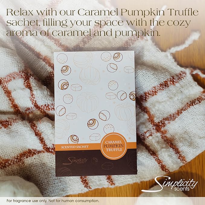 Floral Simplicity Caramel Pumpkin Truffle Scented Sachets Pack of 6, Fall & Winter - Long-Lasting Scented Bags, Home Fragrance, Air Freshener & Deodorizer for Closet, Room, or Cars, Made in USA