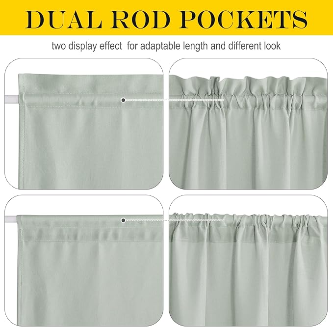 NICETOWN Sage Green Door Curtains for Window, Farmhouse Linen French Door Curtains Privacy Assured Curtain Panels Rod Pocket Window Covering for Glass with Tie-Back, 26" W by 40" L, 1 Panel