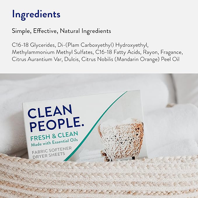 The Clean People Fabric Softener Sheets - Dryer Sheets - Softens & Removes Static - Vegan Laundry Softener With Essential Oils - Fresh 360 Pack