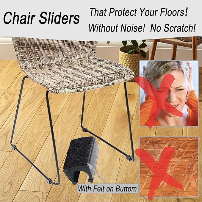 Rectangle U Shaped Chair Leg Tips Caps with Felt Pads,Furniture Feet Protector Slide Smoothly Glides No Scratches No Noise Protect Hardwood Floor,Fit 14mm(9/16inch) Diameter Tubular Leg (Black 8PCS)
