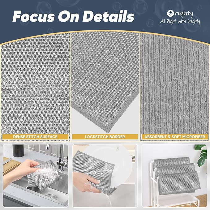 Orighty Multipurpose Wire Dishwashing Rag 24 Pcs, Upgraded Double-Layer Non-Scratch Wire Dish Cleaning Cloths, Reusable Steel Scrubber for Kitchen, Powerful Dishcloth Rag for Cookware, Grey, 7"x8"