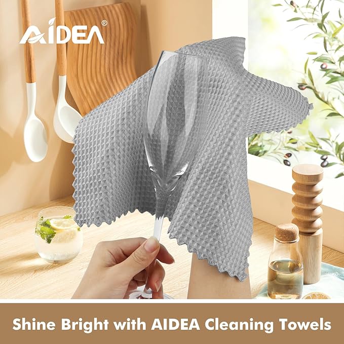 AIDEA Microfiber Cleaning Cloth for Glass 12PK, Grey, Lint Free Cloth Polishing Cleaning Rags, Window Wipes, Barista Coffee Towel, Microfiber Towels for Car Detailing, Stainless Steel, 11×11"