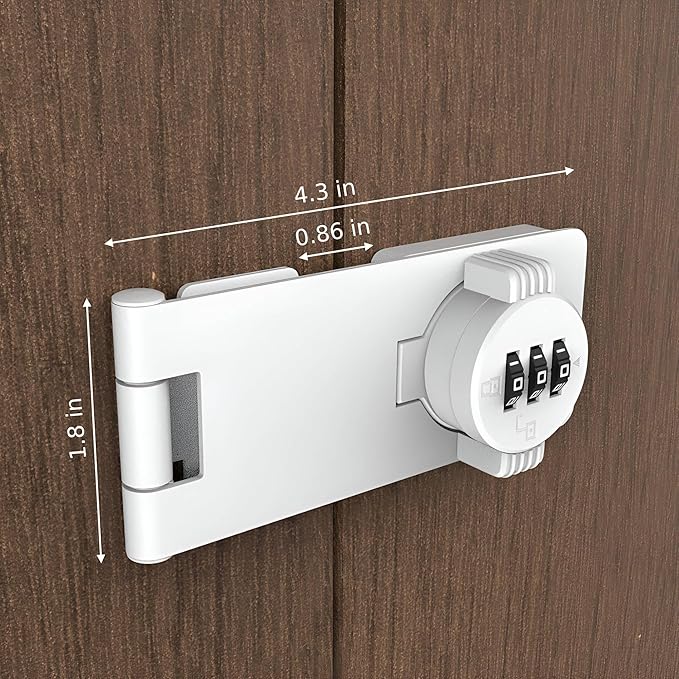 Keyless Combination Lock - 3-Digit Combination Lock for Doors - Twist Knob Hasp Latch Lock with Password Code - Zinc Alloy Door Latch for Kitchen Drawers, Cabinets, Cupboard (White)