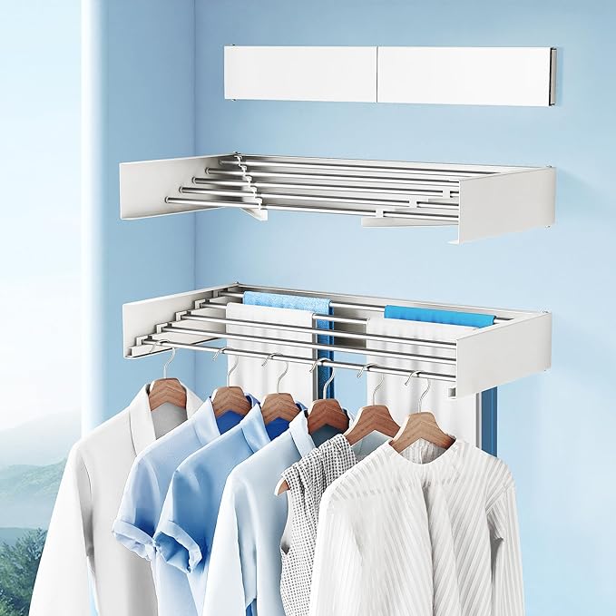 Drying Rack Clothing,Clothes Drying Rack Wall Mounted,Collapsible Hanging Racks for Laundry,Laundry Drying Rack,Wall Mounted Clothes Rack(31.5"-White) (White, 31.5 Inch)