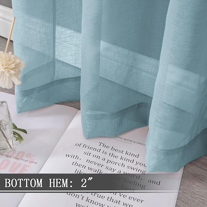 Tollpiz Sheer Curtain Linen Textured Living Room Curtains Sheer Light Filtering Rod Pocket Voile Curtain for Bedroom, 54 x 72 inches Long, Dusty Blue, Set of 2 Panels