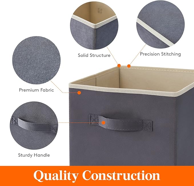 Lifewit Collapsible Fabric Storage Cubes Bins Set 13 Inch, Foldable Cubby Organizers Boxes, 6 Pack Organizing Baskets for Shelf, Closet, Utility Room, Storage Room, 36L Gray