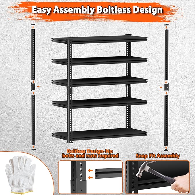 Storage Shelves Heavy Duty 3 PCS, 48"L x 18"W x 72"H Garage Storage Shelves Unit Loads 3700LBS, 5-tier Adjustable Metal Industrial Utility Shelf Rack for Kitchen, Laundry Room, Warehouse, Basement