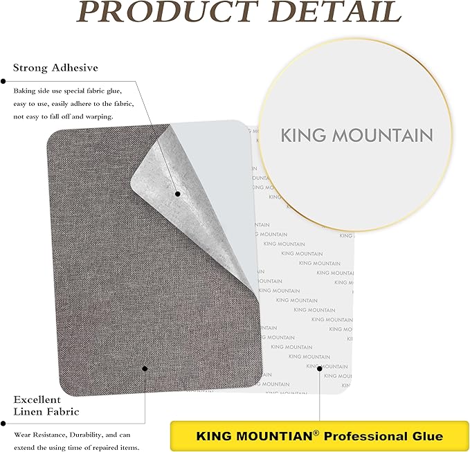 KING MOUNTAIN Fine Linen Repair Patches, Self-Adhesive Linen Fabric Patches, 12X40 inch Extra Size, Multi Color, Can be Used for Linen Sofa Repair and Linen Clothes Repair(12" x 40",Cream-Gray)