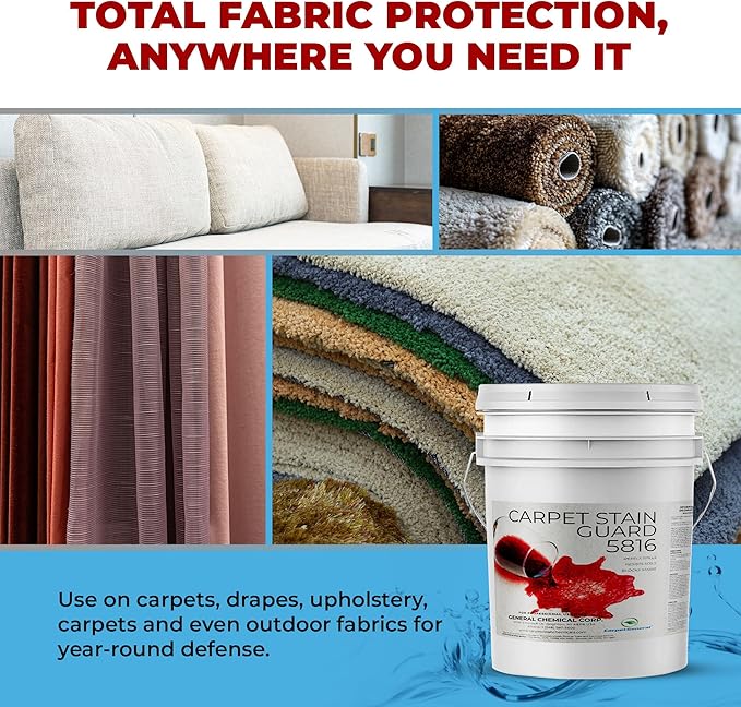 General Chemical Stain Shield Spray - Safe Fabric Protector Spritz and Stain Guard 5816 for Upholstery, Carpets, Rugs, Drapes & More - Impermeable Protectant Spray for Outdoor & Indoor Use - 5 Gallon