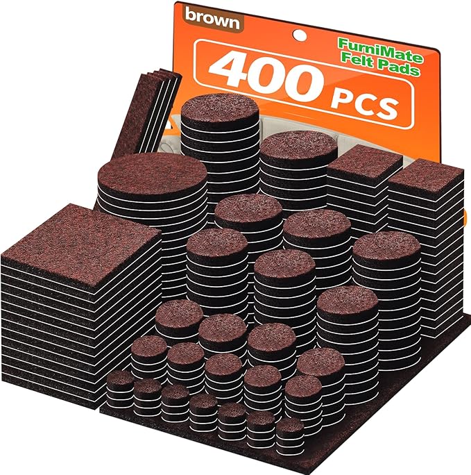 Felt Furniture Pads 400 Pieces, Furniture Pads for Hardwood Floors, Floor Protectors for Furniture Legs, Felt Pads for Furniture, Many Large Sizes Brown