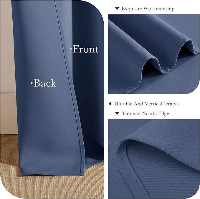 PONY DANCE Stone Blue Short Blackout Curtains for Kitchen 45 Inch Length, Thermal Insulated Grommet Curtains for Bedroom, Black Out Drapes for Bathroom Small Window (2 Panels Set, 34 inches Wide)
