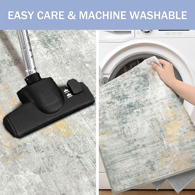 IOHOUZE Abstract Area Rug 3x5 Ft Washable Rugs for Entryway Indoor, Non Slip Kitchen Rug Printed Faux Wool Throw Rugs, Indoor Door Mat for Door Entrance Foyer Living Room, Light Green/Gray/Orange
