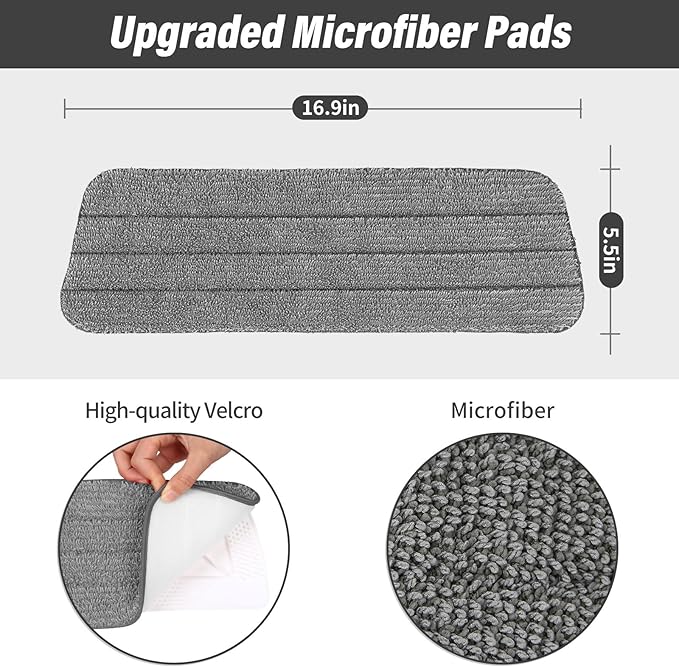 16.5 inch Mop Pads Refills, 3 Pack Microfiber Reusable Replacement Mop Pads Flat Replacements Heads for Wet Or Dry Floor Cleaning and Scrubbing, Grey Cloth
