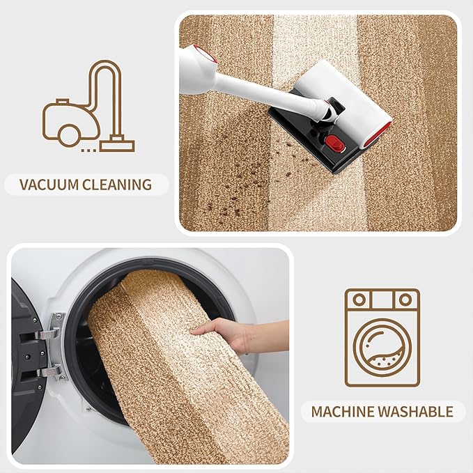 Kitinjoy Indoor Outdoor Door Mat, 36x24 Non-Slip Absorbent Dirt Trapper, Low-Profile Washable Inside Entrance Front Floor Mat, Sturdy Soft Entry Doormats for Entryway, Camel