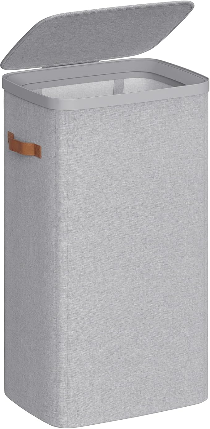 SONGMICS Laundry Basket, 26.4 Gal. Laundry Hamper, Easy Assembly, with Lid and Handles, Removable Liner, 16.5 x 12.6 x 29.5 Inches, Dove Gray ULCB811GD01