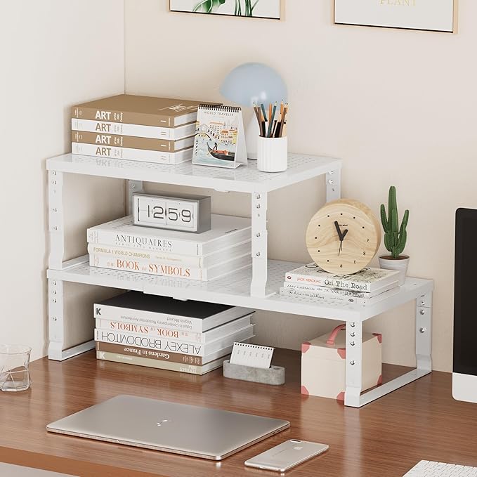 Metal Stackable Expandable Storage Shelf - Multi-Functional Home Storage Shelf, Suitable for Kitchen, Cabinet，Bathroom, Office, Garage, etc.（3PACKS/White/Medium