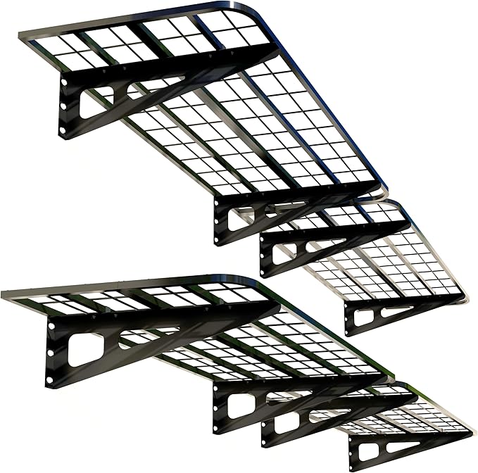 4-Pack 2x4ft Garage Wall Shelving, 4 Shelf Total 16 ft(L) Garage Shelving Wall Mounted, Heavy-Duty Storage Shelves, Perfect for Holding Storage Bins, Sporting Goods, Tools, and More Space-Saving