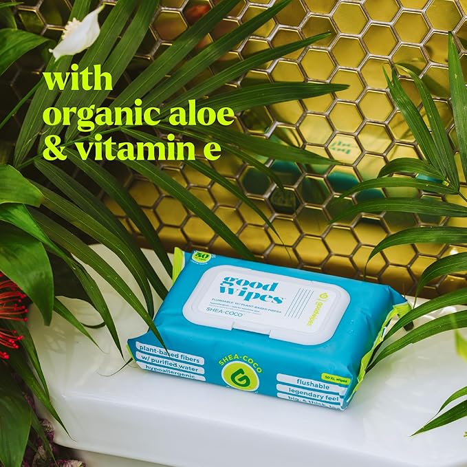 goodwipes Flushable Butt Wipes - Vitamin E & Aloe - Sewer & Septic Safe - Extra Large Adult Wet Wipes For Women & Men - Bathroom Essentials - Shea Coco, 318 Count (6 Packs + 1 Travel)