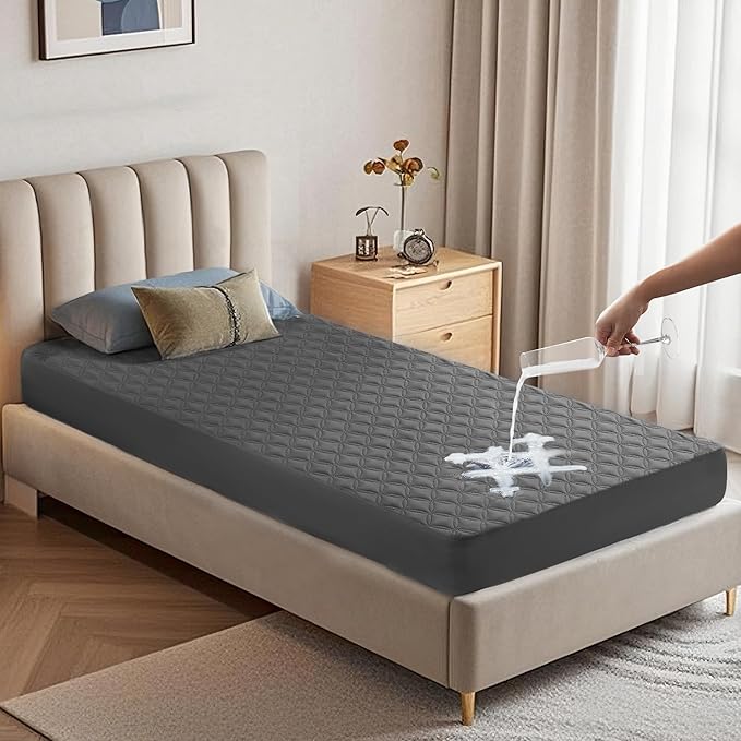 BEDLORE Waterproof Mattress Protector, Noiseless Twin Size Mattress Pad with Deep Pocket Fitted Up to 6"-15", Soft Breathable Dirt-Proof Single Bed Mattress Cover for Bedroom (Gray)