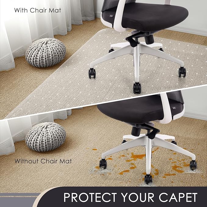 Kuyal Office Chair Mat for Carpet, Set of 2, 40x48 Clear Heavy Duty Computer Chair Mat, Under Desk Protector Carpeted Floors Mat, Easy Chair Movement,Ship Flat