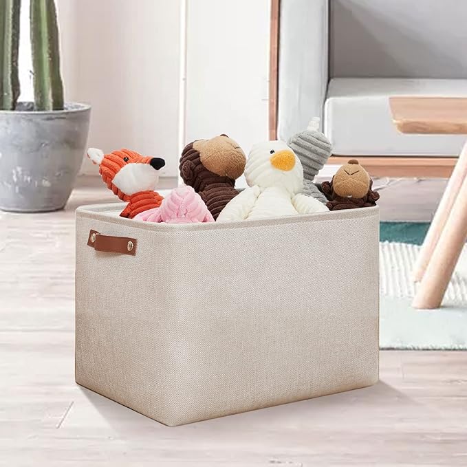 DULLEMELO Storage Baskets Large 16"x12"x12" Tall Rectangular Baskets Fabric Storage Bins for Organizing [1 Pack] Collapsible Linen Shelf Baskets for Clothes, Toys, Closet, Laundry (Beige)