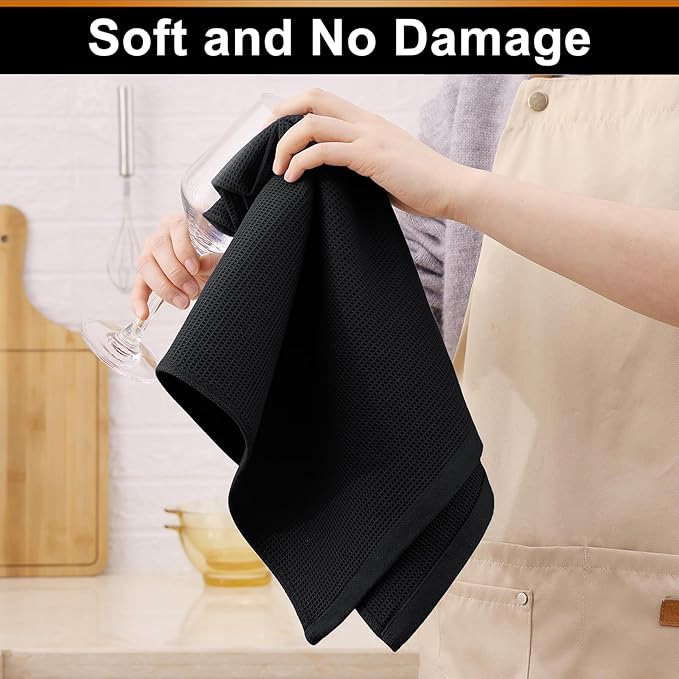 Homaxy 100% Cotton Waffle Weave Kitchen Towels - 6 Pack Soft and Absorbent Dish Towels - 16 x 26 Inches Quick Dry Hand Towels - Black