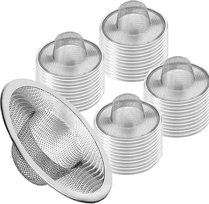 50pcs Heavy Duty Stainless Steel Slop Basket Filter Trap, 2.75" Top / 1" Mesh Metal Sink Strainer,Perfect for Kitchen Sink/Bathroom Bathtub Wash Basin Floor Drain Balcony Drain Hole,Utility…