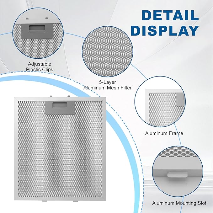 Range Hood Filter Replacement 12" x 10.5"W10169961A With 5-Layer Aluminum Mesh Fit for Whirlpool Stove vent filter for Kitchen Overhead Exhaust Fan Blocks Grease & Filters Oven Air (2PIC)