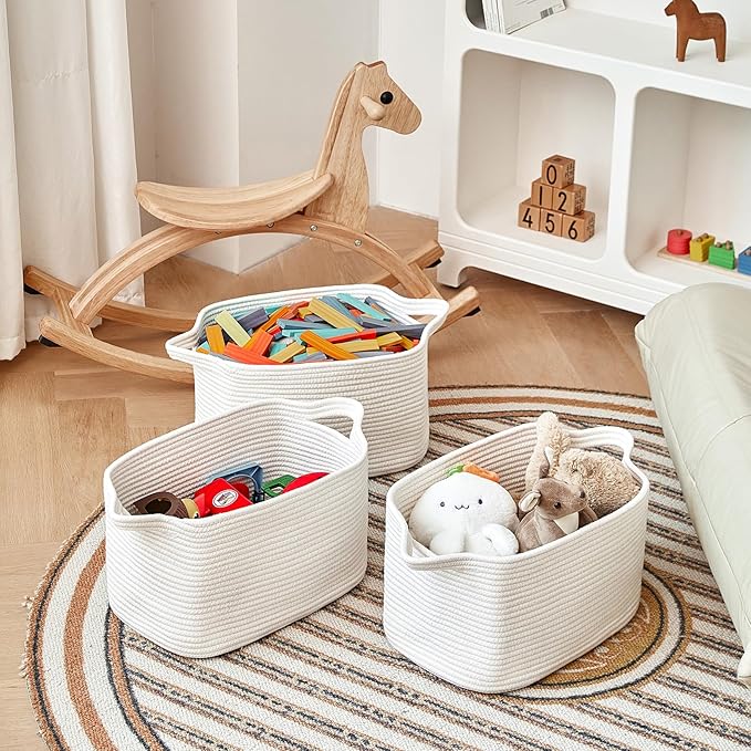 Cotton Rope Storage Basket 15"x10"x9" – Fabric Storage Bins for Organizing Clothes,Toys,Blankets – Durable Woven Storage Basket for Closet, Shelf & Living Room