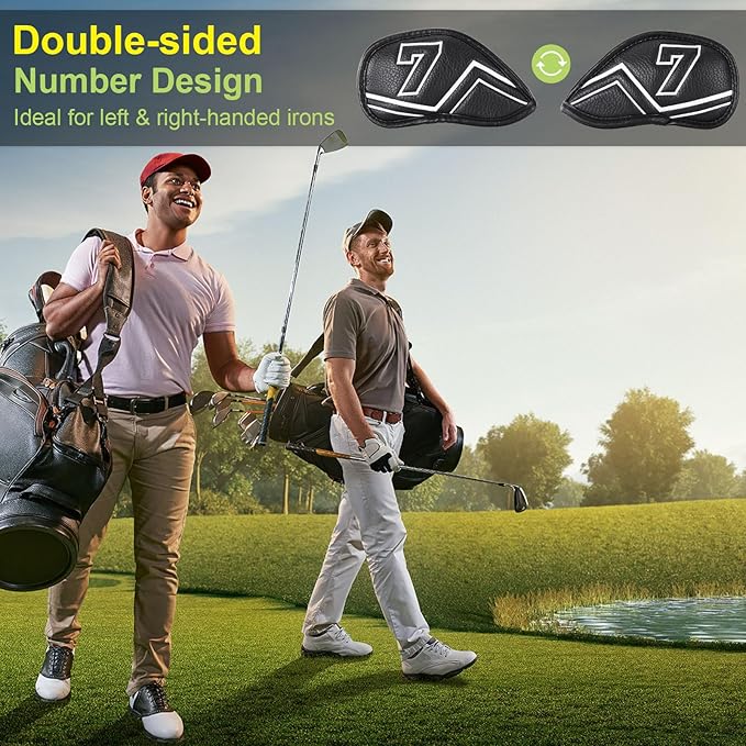Welspo Magnetic Leather Golf Iron Head Covers 11 Pack Synthetic Leather Club Headcover, Embroidered Club Label on Both Sides of Golf Club Covers for Irons and Wedge, Universal Fit Main Iron Clubs