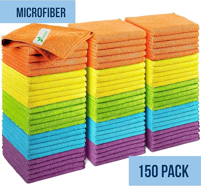 GREEN LIFESTYLE Chamois Cloth, Microfiber Cleaning Cloth 150 Pack, Borderless Towels Cleaning, Car Microfiber Towel, Drying Wash Towels (11.5" x 11.5", Multicolor)