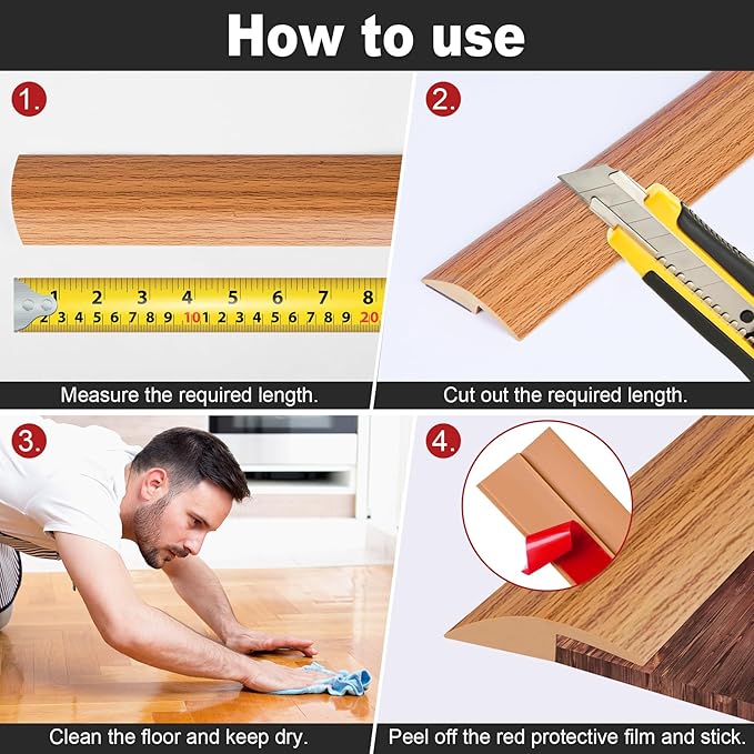10Ft Carpet Floor Transition Strip, Self Adhesive Floor Edging Trim Strip, PVC Threshold Cover for Doorway, Floor Divider Strip Suitable for Threshold Height Less Than 5 mm - Light Brown Coffee