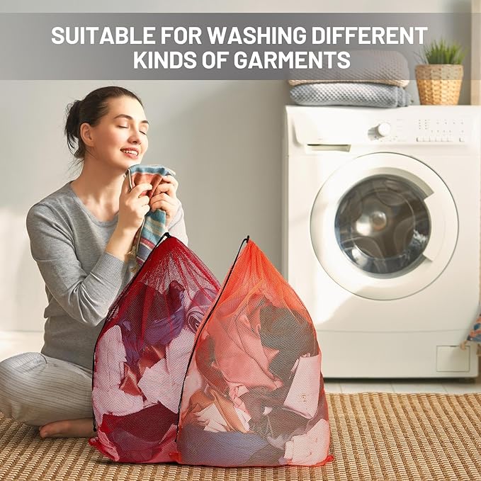 Berlune 12 Pcs Large Laundry Bag Colorful Extra Large Mesh Laundry Bag Bulk with Drawstring Heavy Duty Mesh Machine Washable Drawstring Pouch (38 * 26in)