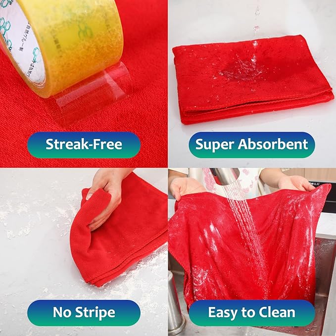 Newwiee 3 Pcs Extra Large Microfiber Cleaning Cloth 30" x 20" Washable Reusable Microfiber Towel Streak Free Lint Free Cloth for Cleaning Home Glass Office Window Bathrooms (Red,Blue,Green)