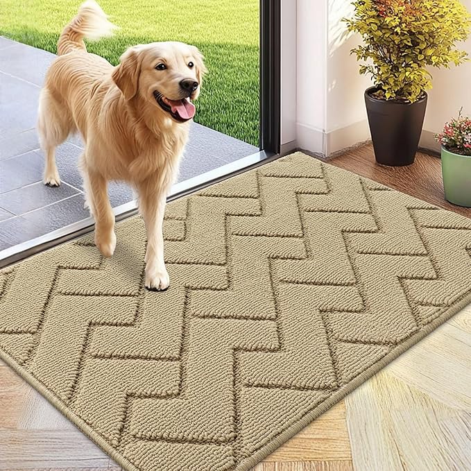 hicorfe Front Door Mat Outside Entrance,24"x35" Absorbent Muddy Dirt Resist Welcome Door Mats Outdoor Indoor,Stain and Fade Resistant,Non Slip Backing Entry Mat Doormat for Entryway (Beige)