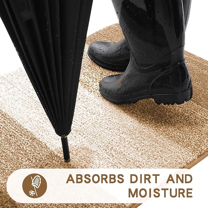 Kitinjoy Indoor Outdoor Door Mat, 32x20 Non-Slip Absorbent Dirt Trapper, Low-Profile Washable Inside Entrance Front Floor Mat, Sturdy Soft Entry Doormats for Entryway, Camel