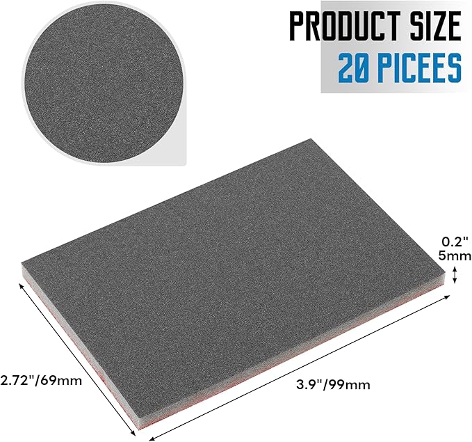 20 Pack 400 Grit Sanding Sponge, 3 x 4 Inch Soft Foam Sanding Block Wet Dry Sanding Pads, Washable Sandpaper Sponge Drywall Sand Block for Wood, Metal, Furniture Polishing (400 Grit)