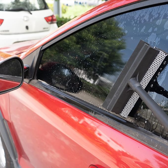 Matthew All Purpose Window Squeegee w/Premium Microfiber Cloth 3Pcs,Car Squeegee Windshield Cleaning Sponge and Rubber Squeegee,2-in-1 Window Cleaner Sponge(10'') and Soft Rubber With Pole 20''(3Pack)
