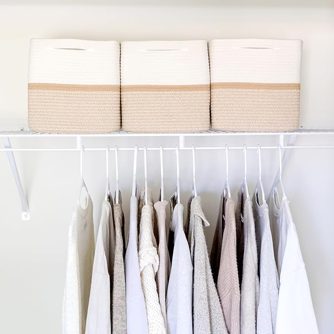 NaturalCozy Storage Cubes 11 Inch Cotton Rope Woven Baskets for Organizing, 3-Pack | Cube Storage Bin | Square Storage Baskets for Shelves Organizer, Classroom, Kids Toy Bins, Closet, Baby Nursery
